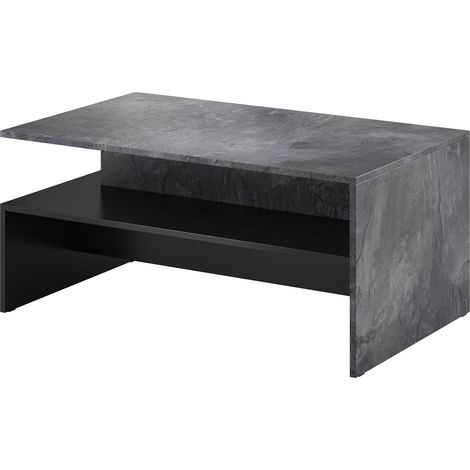Mesa de centro Serodeu 103, Hormigón oscuro + Negro, 45x60x100cm, Diámetro: 0, Aglomerado laminado, Angular