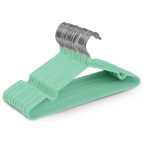 Lot de 20 cintres en métal recouvert de caoutchouc vert menthe de haute qualité, 40 x 19,5 x 0,32 cm, gain de place, adaptés aux armoires (1/5)