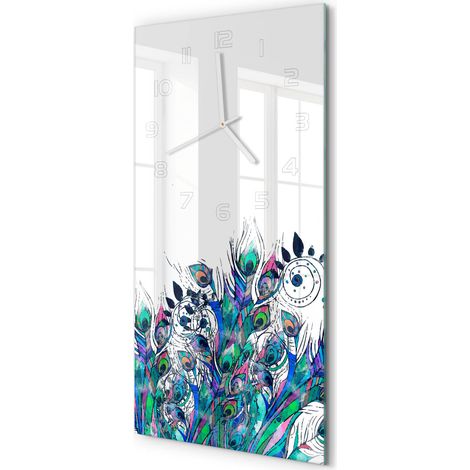 Horloge Murale Verticale Mécanisme Quartz Précis et Silencieux 30x60 cm Plumes de paon 30x60 cm (1/5)