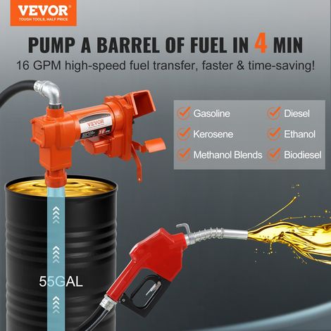 Pompe Transfert Carburant 12 V CC 60,5 L/min 1/4 CV, Pompe d'Extraction Essence avec Buse Arrêt Automatique, Long Tuyau, pour Mélan… (1/5)