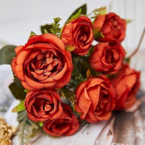 Bouquet Ornement d'Automne Fleurs Artificielles Pivoine en Soie Vertes DIY Mariage Fêteorange (1/5)