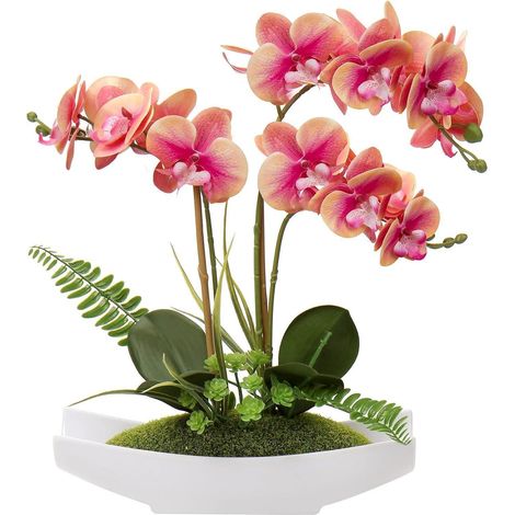 Orchidée artificielle Phalaenopsis 3 tiges, blanc/rose/violet, pot blanc 38cm (1/5)