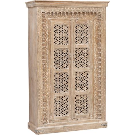 Les Tendances – Armoire de salon ALAMBIA – Bois massif de manguier blanchi – 2 portes – Dimensions L 110 x P 45 x H 180 cm – Fabrication artisanale