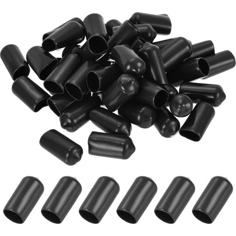 10mm Embouts en Caoutchouc Vinyle, 50 Paquets Capuchons de Protection de Vis Boulons Flexibles Ronds pour Tubes Métalliques, Tiges de Boulons, Noirs (1/5)