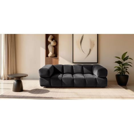 Sofa Designersofa BLANCHE 3-Sitzer in Stoff Bluvel Schwarz