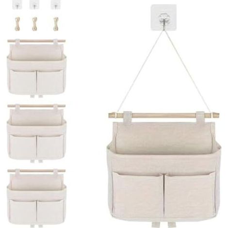 Lot de 4 sacs de rangement suspendus, sac de rangement suspendu, rangement mural à 3 compartiments, organisateur mural avec crochet collant pour la maison, le bureau, le camping-car, la salle de bain, (1/3)