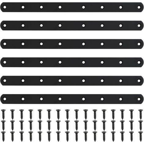 QORVA-6 Pièces Plaque Perforée Noire, Connecteur Métallisé, Connecteur pour Bois de Plan, Plaque de Réparation, Connecteur d'Angle Plat avec 48 Vis pour Mobilier Armoires Étagères, 295x20x3 mm (1/5)