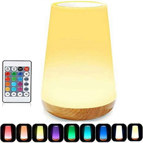 Veilleuse LED tactile, rechargeable, à intensité variable, avec télécommande et minuterie, lumière blanche chaude + température de couleur RVB (1/5)