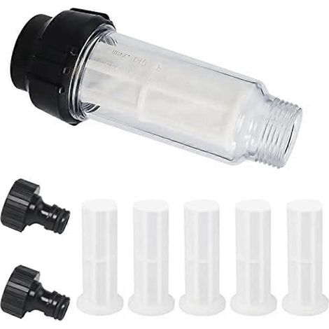 Tuyau d'arrosage avec filtre à eau, préfiltre de 19 mm (3/4 pouce), ensemble de filtration avec 5 inserts filtrants + 2 filtres rapides (1/5)