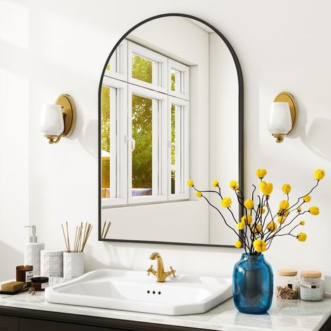 Armoire à miroir cintrée élégante – Miroir et étagères réglables, rangement pour salle de bain, salon et chambre – Style raffiné et pratique (1/5)