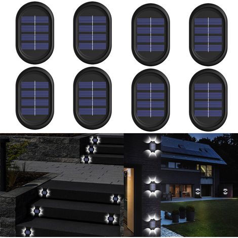 Lot de 8 lampes solaires pour terrasse, miroir convexe haute luminosité, 6 LED, lumière blanche, pour rampes d'escalier (1/5)