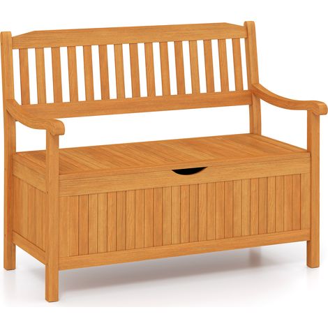 COSTWAY 125L Outdoor Storage Bench Deck Box Patio Acacia Wood Storage Loveseat (1/5)