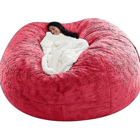 Pouf Lazy Sofa en fausse fourrure - 150 cm x 75 cm - Rouge vif