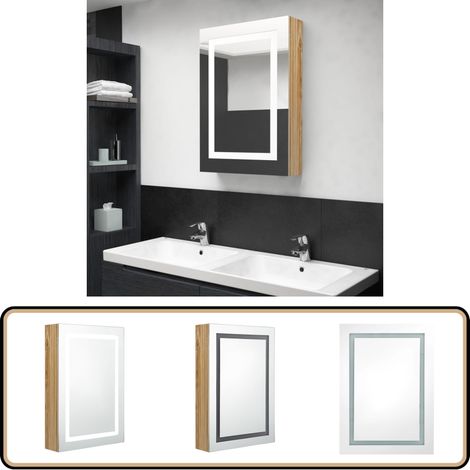 LED-Spiegelschrank fürs Bad Eichenoptik 50x13x70 cm - LED-Spiegelschrank - Badezimmermöbel - Spiegelkommode - Wandspiegel - Make-up-Spiegel