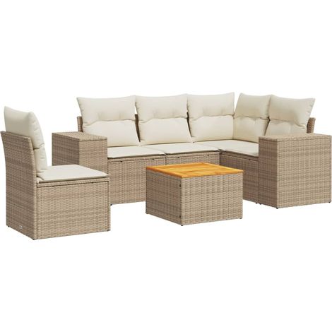Maison Exclusive - Set Divano da Giardino 6 pz con Cuscini Beige in Polyrattan (1/3)