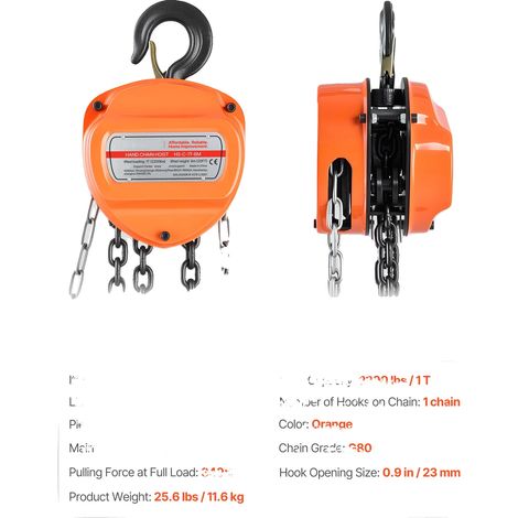 Palans manuels, haute capacité de charge, mécanisme de frein de sécurité, 1T 20FT (1/2)