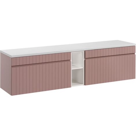 Set ICON: mobile sottolavabo 180cm rosa cipria con nicchie visibili bianche + piano per lavabo bianco
