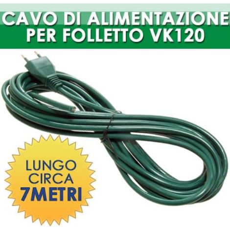 Cavo di Alimentazione per Folletto Vk120 Vk121 Vk122 7 Metri