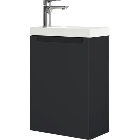 Waschtischunterschrank Bernstein VIREO 40cm mit Waschbecken Weiß Badmöbel: Schwarz matt