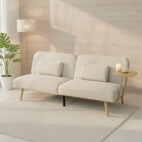 Sofá Cama de 3 Plazas con Mesa Auxiliar 3 en 1 con Respaldo Ajustable Apertura Clik-Clak 196x86x81 cm Beige (1/5)