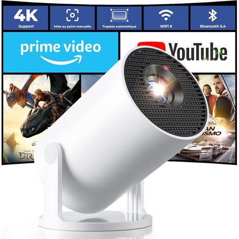 Vidéoprojecteur 4K Supporte 20000 Lumens Mini Projecteur Portable avec Android TV WiFi 6 Bluetooth 5.4 Rotation 180° pour HDMI/USB/TV Stick/Smartphone/Laptop (1/5)