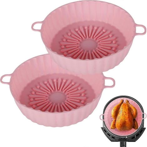 3-teiliges Set Silikon-Topf, Silikon-Korb, wiederverwendbare Friteusen-Einlagen, hitzebeständige, antihaftbeschichtete runde Silikon-Backform, Zubehör für Heißluftfritteusen ST-4-pink