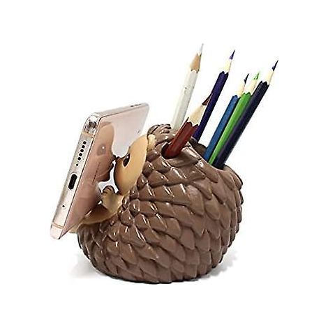 Porte-téléphone portable hérisson 2024, porte-stylo hérisson mignon, ornement de bureau en résine, vase, pot à crayons (1/5)