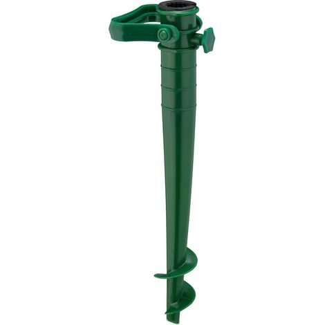 Relaxdays Pied de parasol, douille pour maintien, plastique, avec poignées rabattables, à visser, gazon ou sable, vert (1/5)