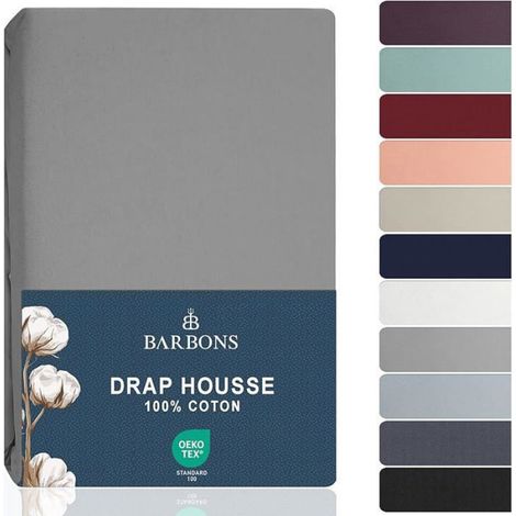 1 Drap Housse, 100% Coton, Jersey Souple, Certifié Oeko-TEX, Matelas jusqu'à 25cm, Chambre à Coucher (1/5)