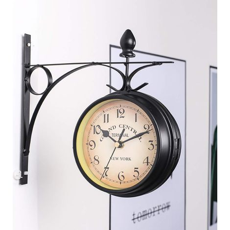 1 Horloge murale double face, chiffres romains, fer forgé, style rétro, intérieur extérieur (1/5)