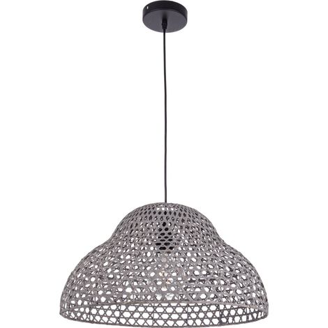 Lampadario "Astro Sagomato" in metallo e bamboo d 50 cm -Bianco (1/4)