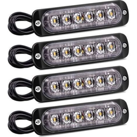 4-teiliges Set seitlicher Blinklichter, 6-LED-Warnleuchte, gelbes Pannenlicht, Notfallblinker, wasserdicht, 12 V/24 V, universell für PKW und LKW