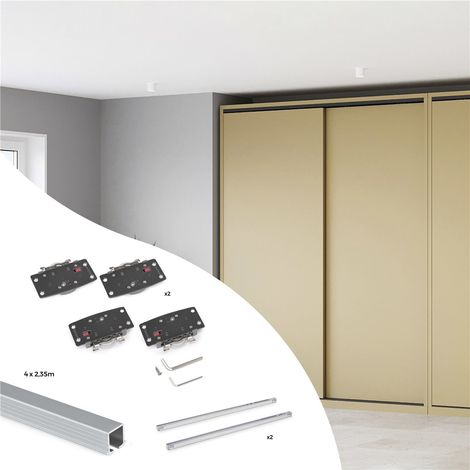 Emuca Kit di ferramenta per armadio 2 con porte scorrevoli e chiusura soft Flow2 con binari incassati 2,35 m, pannelli non inclusi, Anodizzato opaco (1/5)