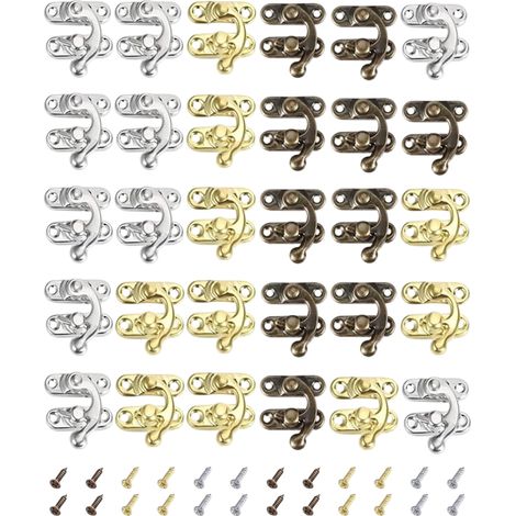 Loquet à Crochet Antique Crochets, 30 pièces, mini serrure à bras pivotant avec 120 vis, compact et pratique, pour Boîte en Bois Boîte à Bijoux Garde-Robe Accessoires de Bricolage (1/5)