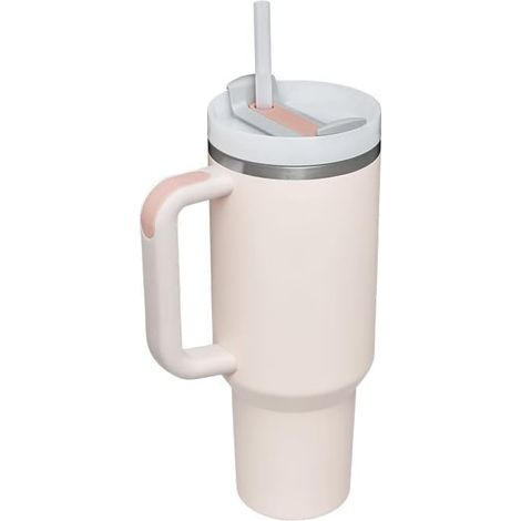 Mug avec poignée et paille de 40oz, bouteille d'eau en acier inoxydable 304, mug de voiture réutilisable de grande capacité (Quartz rose) (1/5)