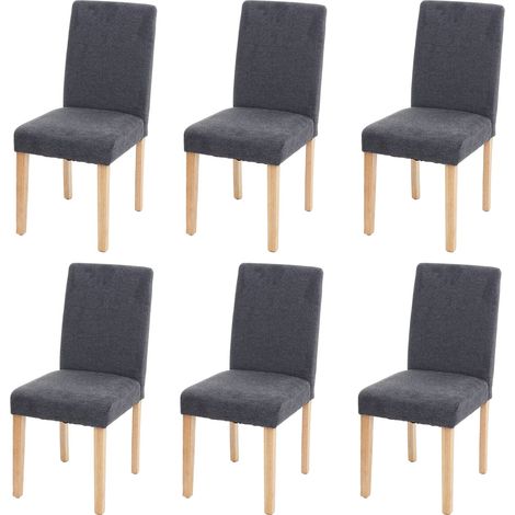 Set 6x sedie Littau tessuto soggiorno cucina sala da pranzo 43x56x90cm antracite piedi chiari (1/5)