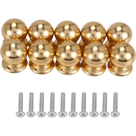 Lot de 10 boutons de meuble ronds, style boule, pour salle de bain, commode, cuisine, couleur or. (1/5)
