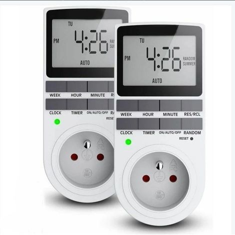 Prise Programmable Digitale, Minuterie Numérique Journalier/Hebdomadaire, Programmateur Prise Electrique avec Ecran LCD et Mode Aléatoire Antivol, Économie d'Energie, 16A/3680W Max (2 Packs) (1/5)