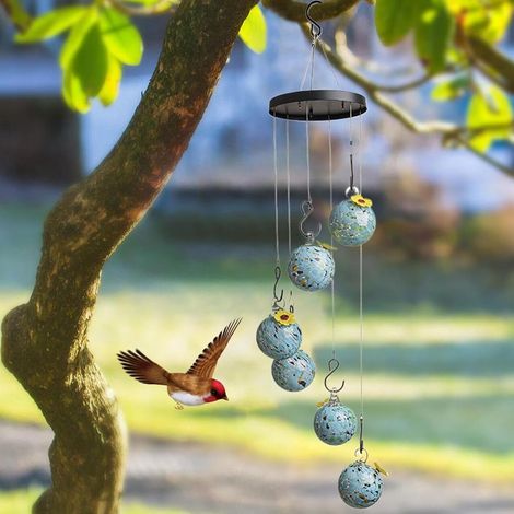6-Ball Glass Hummingbird Feeder with Hook  Complete Set Outdoor Hummingbird Water Feeding