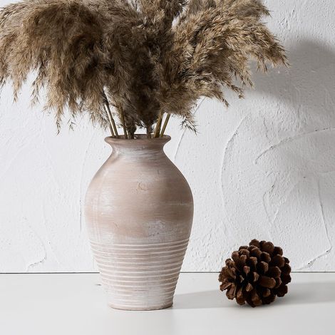 Vase Rustique en céramique de 23,4 cm en Terre Cuite blanchie à la Chaux, Vase décoratif en Argile pour décoration d'intérieur, Table, Salon, étagère, cheminée (1/5)