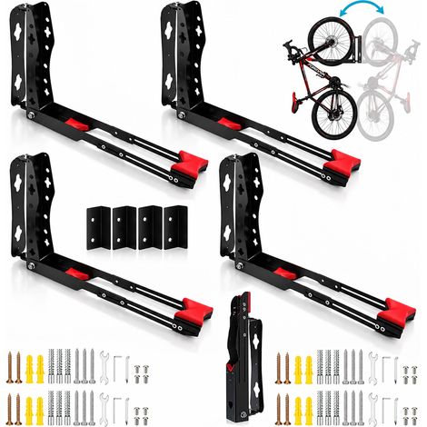 Relaxdays Fahrrad Wandhalterung, 4er Set, schwenkbar, vertikal, ohne Heben, HBT 39x6,5x65,5 cm, bis 35kg, Eisen, schwarz (1/5)