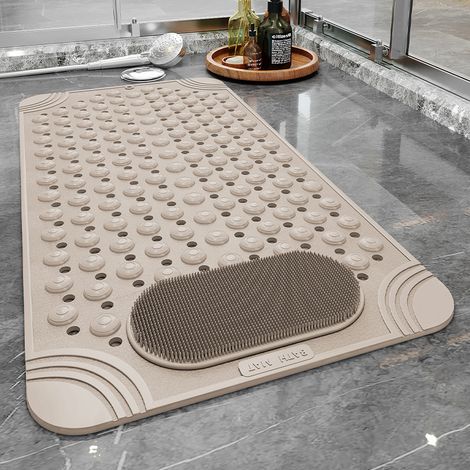 Tapis de douche et de baignoire 70 x 36 cm, tapis de douche antidérapant en caoutchouc pour personnes âgées et enfants, tapis de baignoire antidérapant avec trous d'évacuation et ventouses (1/5)