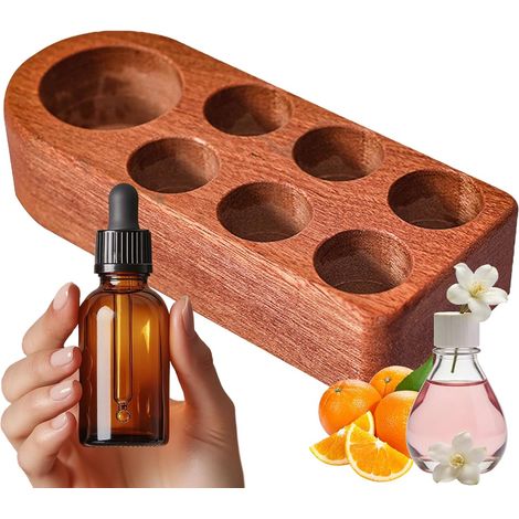 Porta oli essenziali in ebano - 1 scomparto grande e 6 piccoli, organizer e supporto in legno per oli essenziali, organizer per trucchi da toeletta (1/5)