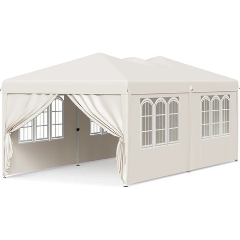 Tente de réception pliable 3 x 6 m beige avec parois latérales et sac de transport (1/5)