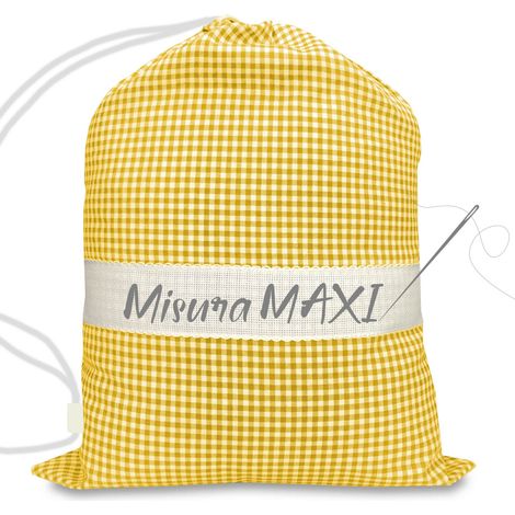 SACCO ASILO misura GRANDE MAXI cm. 45x60 a QUADRETTI TINTO IN FILO con tela AIDA per ricamare il nome Giallo (1/2)