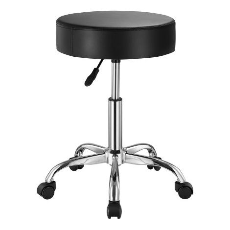 Taburete Redondo Giratoria de Altura Ajustable de 55-71 cm, Carga de 204 kg, Taburete de Trabajo, Taburete Redondo Giratoria Ergonómica de Cuero de PU para Salón Spa Clínica de Masaje, Negro (1/5)