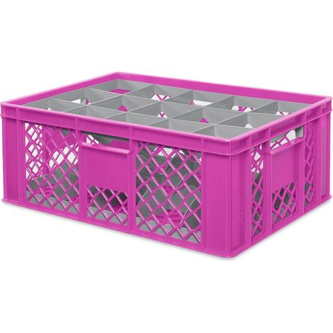 BRB Gläserkiste 600x400 mm für 15, 24, 33 oder 40 Gläser, farbig (Pink, für 15 Gläser Ø 109 mm, Glashöhe max 205 mm)