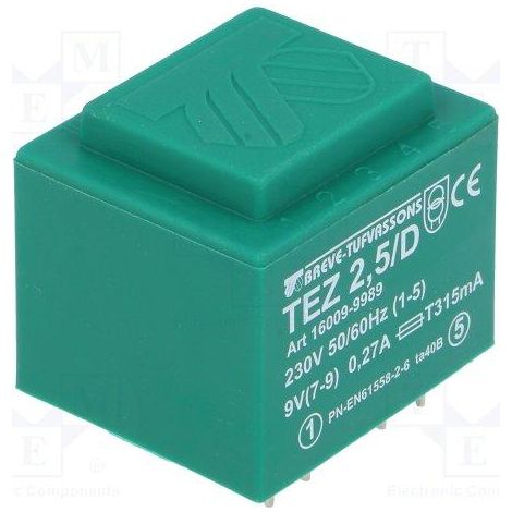 Trasformatore incapsulato 9vac 2,5vac Ingresso 230vac Tez2.5/d/9v