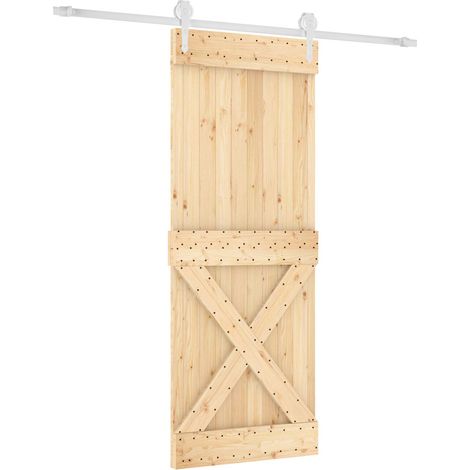 Schiebetür Natürlich und Weiß 80 x 210 cm Massivkiefer vidaXL