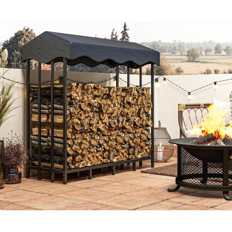 Leñero con Cubierta Soporte para Leña para Exterior con Estructura Reforzada Impermeable 143x70x145 cm Negro (1/5)